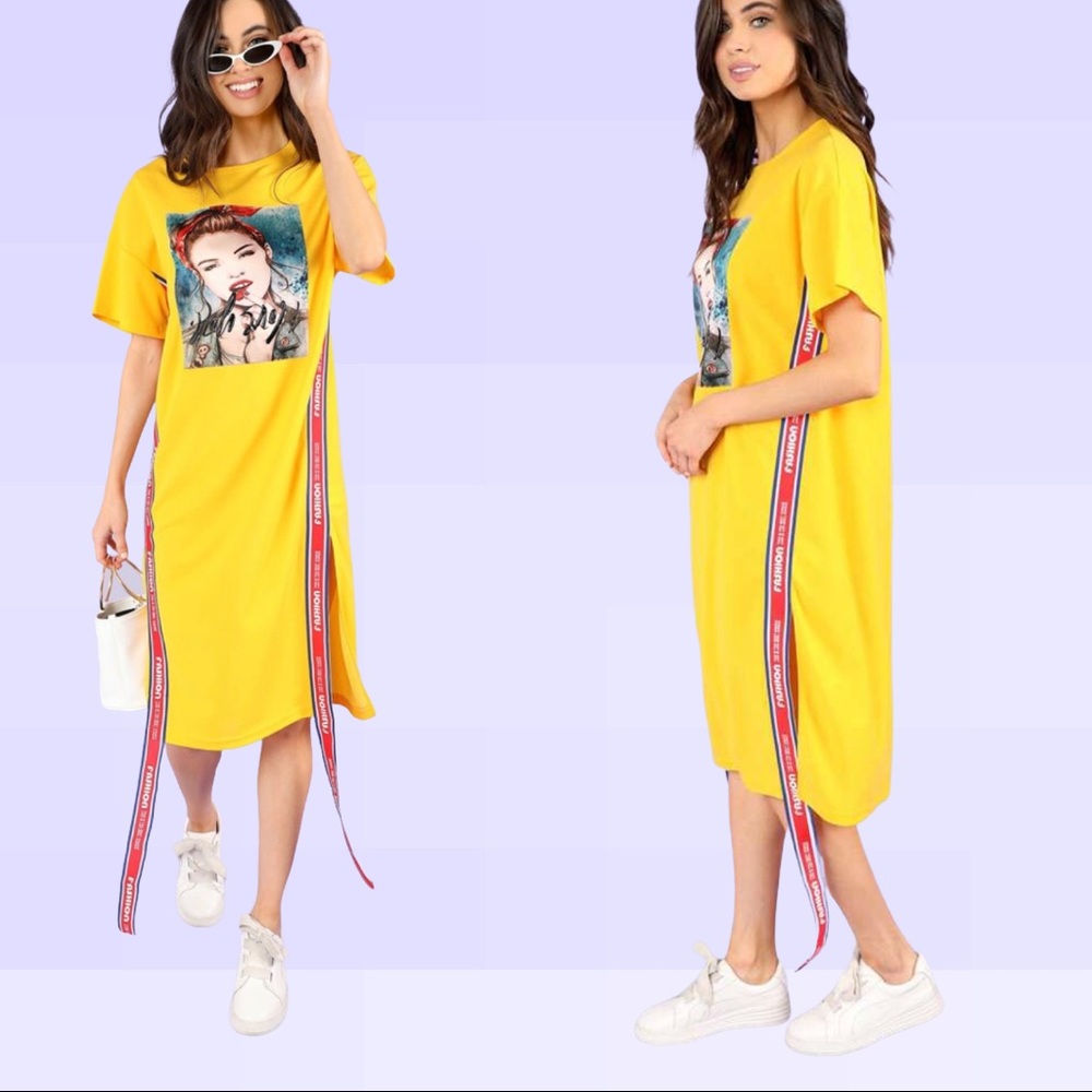 SHEIN figure graphic tape side slit dress